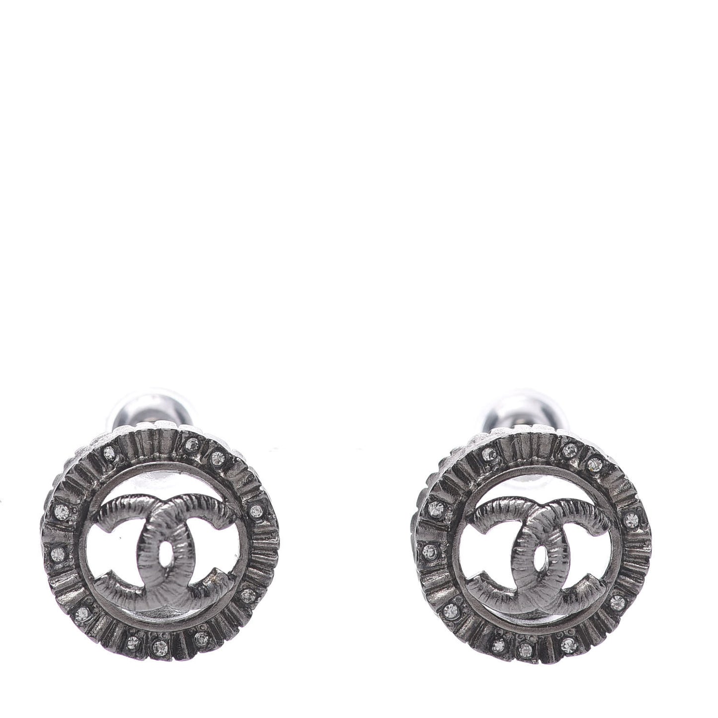 Ruthenium Crystal CC Round Earrings Silver