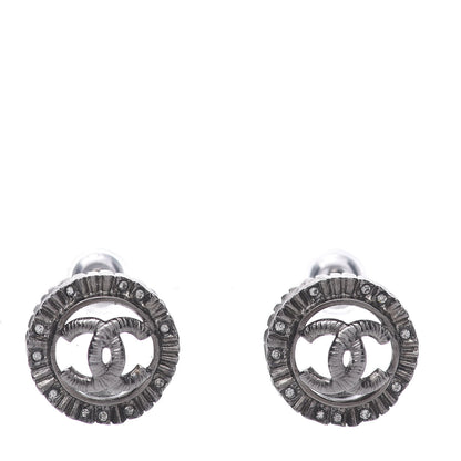 Chanel Ruthenium Crystal CC Round Earrings Silver 1 of 5