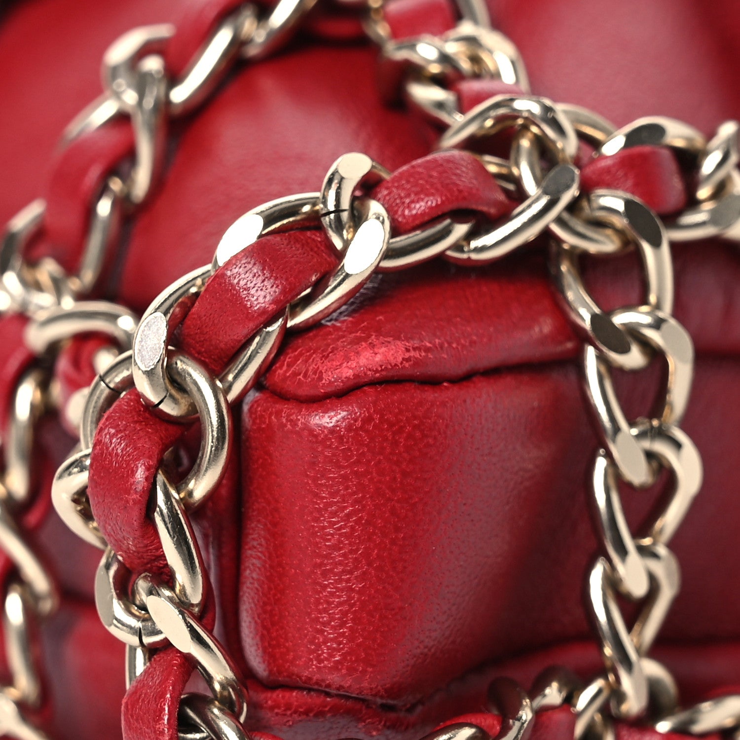 Chanel Lambskin Large Shopping Chain Tote Red 12 of 14