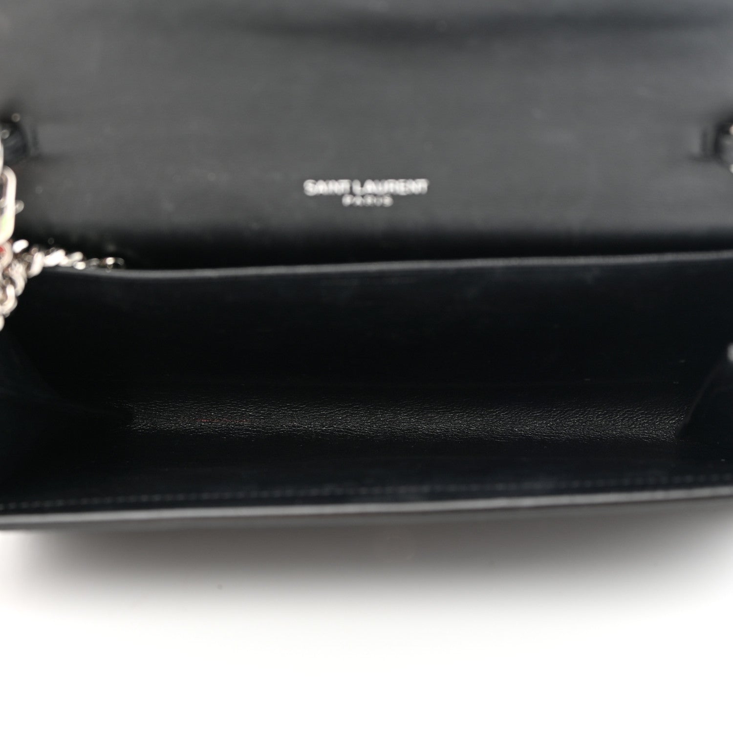 Saint Laurent Calfskin Crocodile Embossed Monogram Uptown Chain Wallet Black 5 of 14