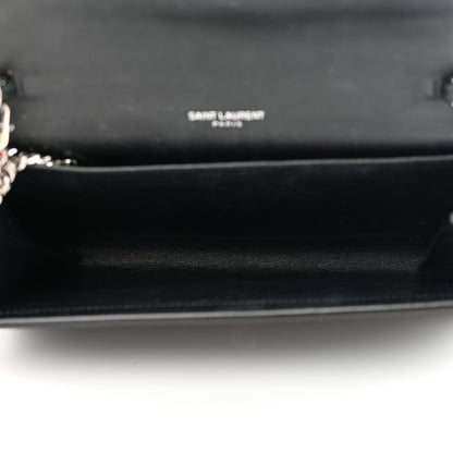 Saint Laurent Calfskin Crocodile Embossed Monogram Uptown Chain Wallet Black 5 of 14