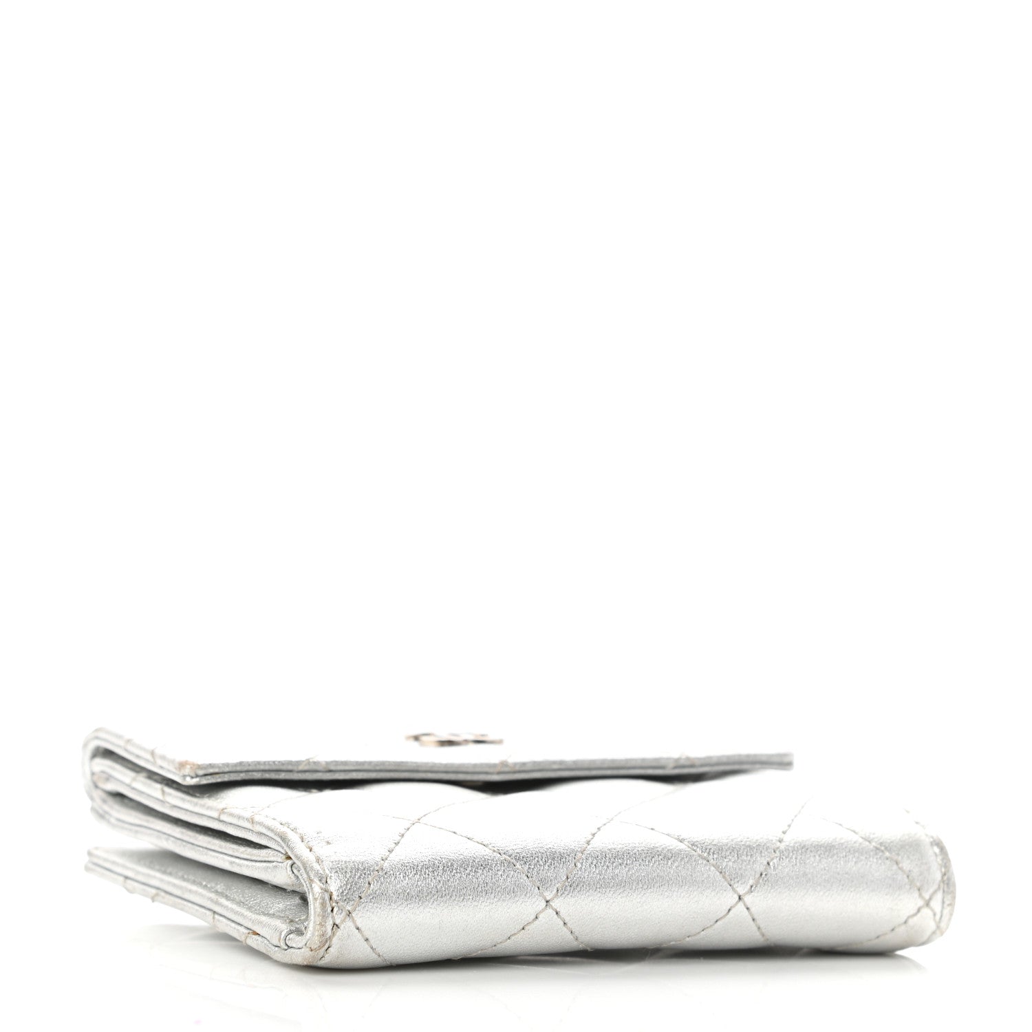 Chanel Metallic Lambskin Quilted Compact French Flap Wallet Silver 4 of 9