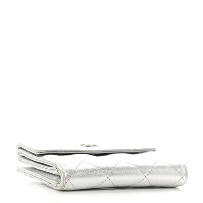 Chanel Metallic Lambskin Quilted Compact French Flap Wallet Silver 4 of 9