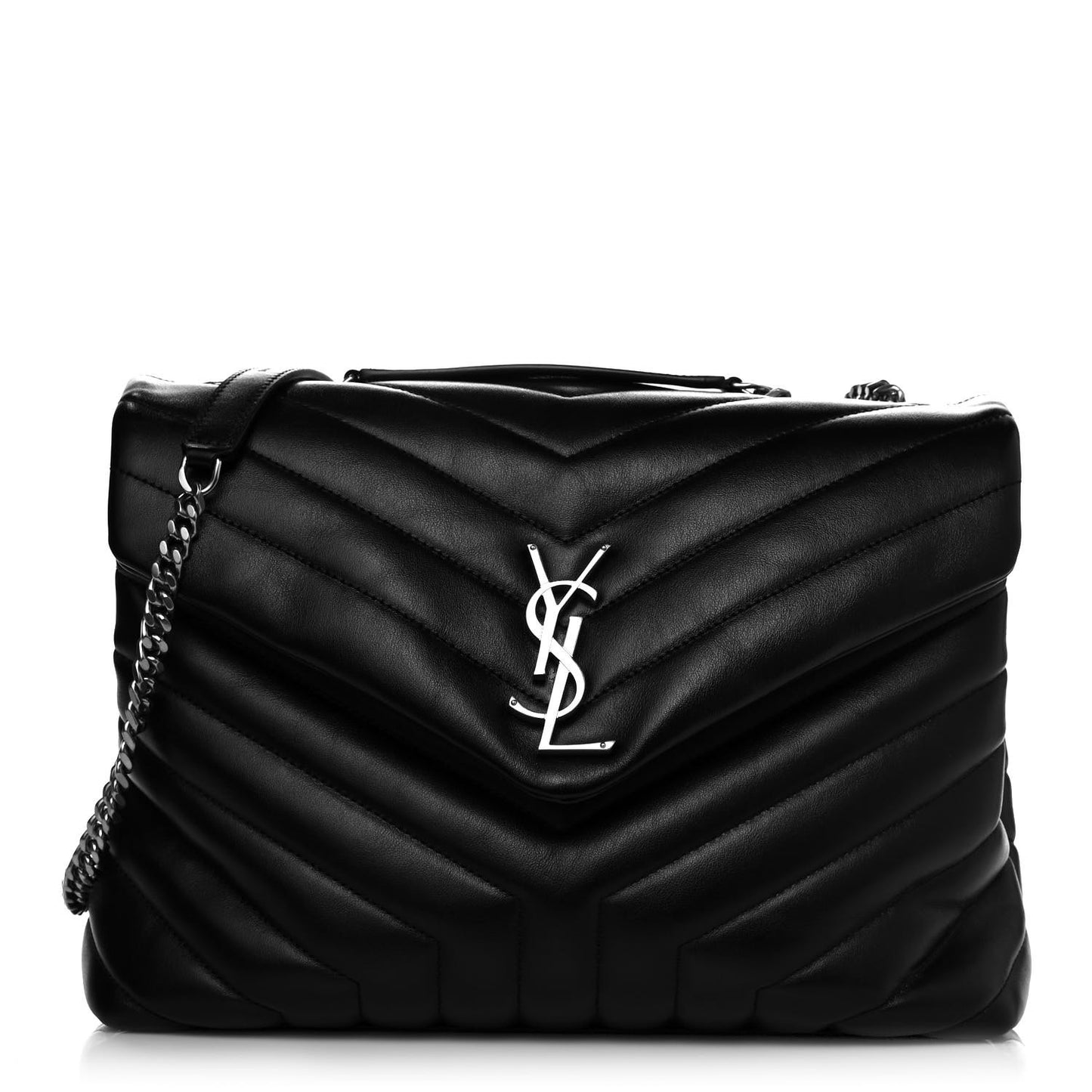 Calfskin Y Quilted Monogram Medium Loulou Chain Satchel Black