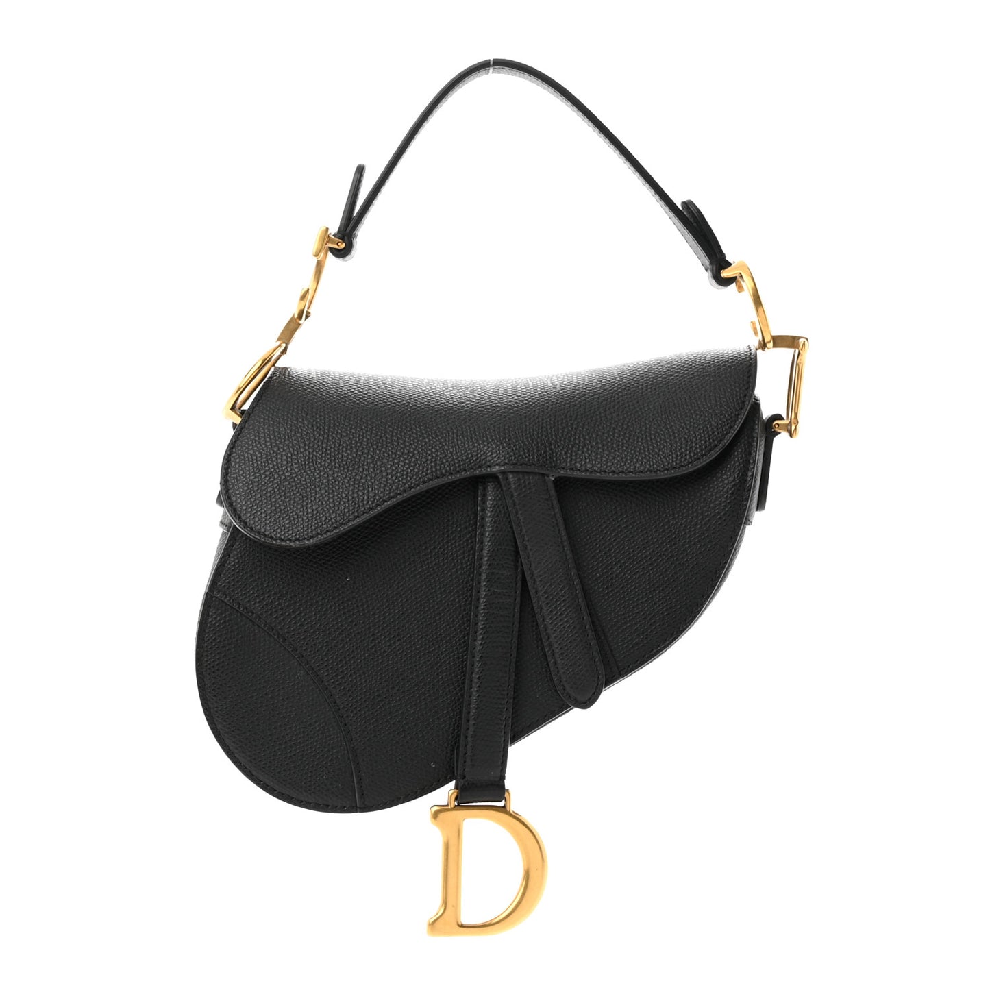 Grained Calfskin Mini Saddle Bag With Strap Black