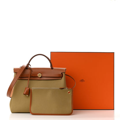 Hermes Military Toile Vache Hunter Herbag Zip Retourne 31 PM Poussiere Fauve 9 of 9