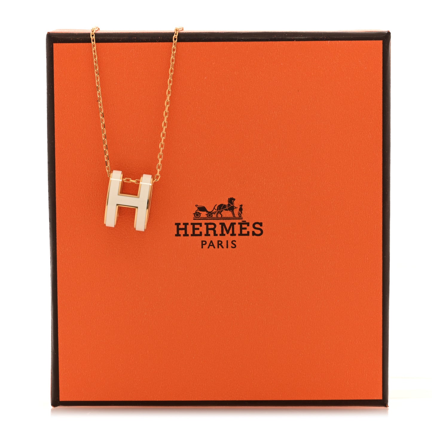 Lacquered Gold Pop H Pendant Necklace White