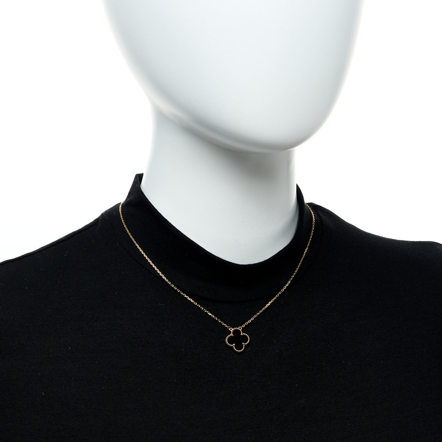 Van Cleef & Arpels 18K Yellow Gold Black Onyx Vintage Alhambra Pendant Necklace 2 of 7