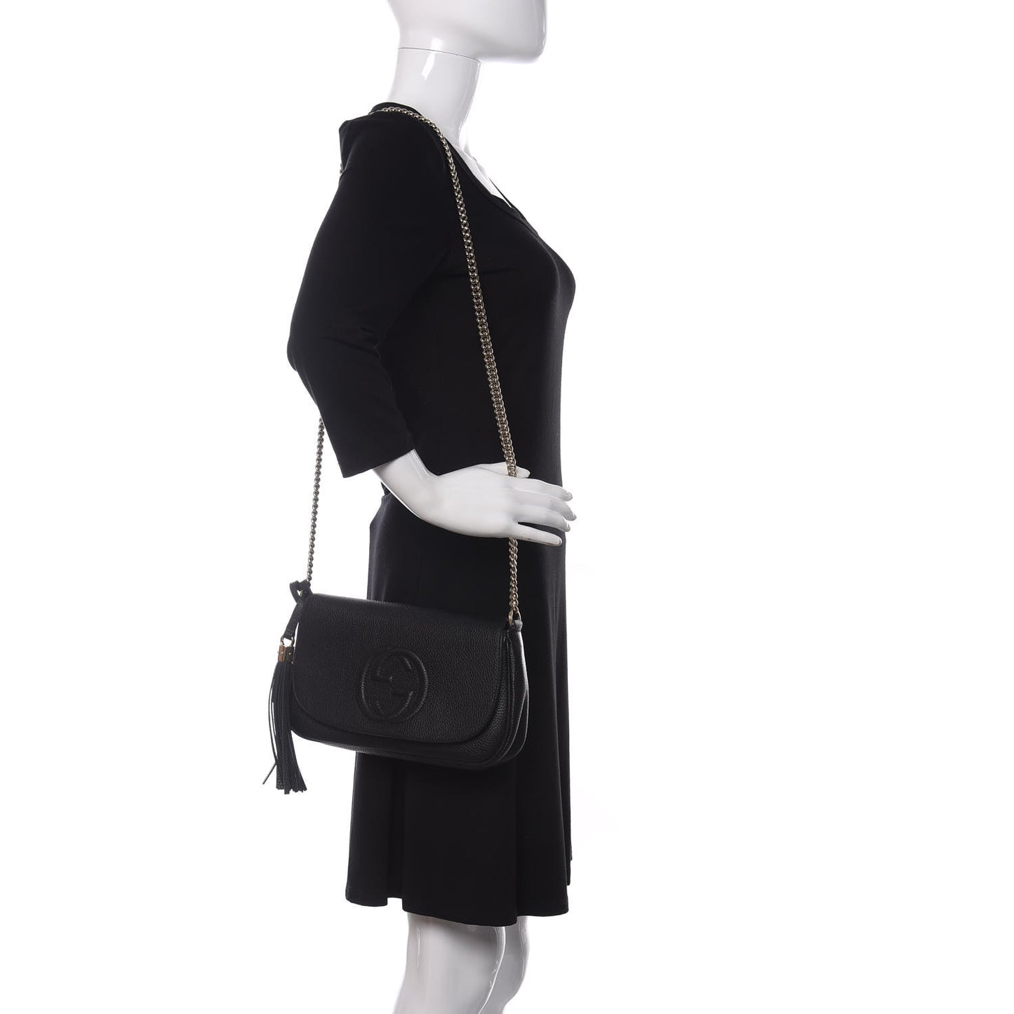 Pebbled Calfskin Medium Soho Flap Crossbody Black