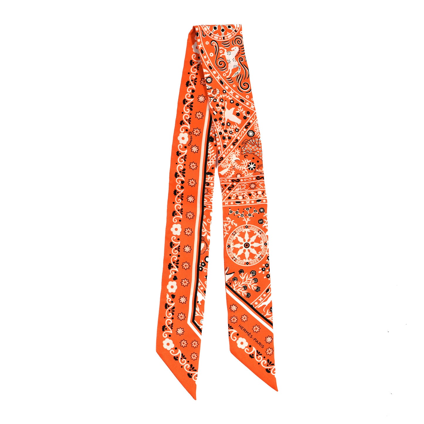 Silk Peuple Du Vent Bandana Twilly Orange Black White