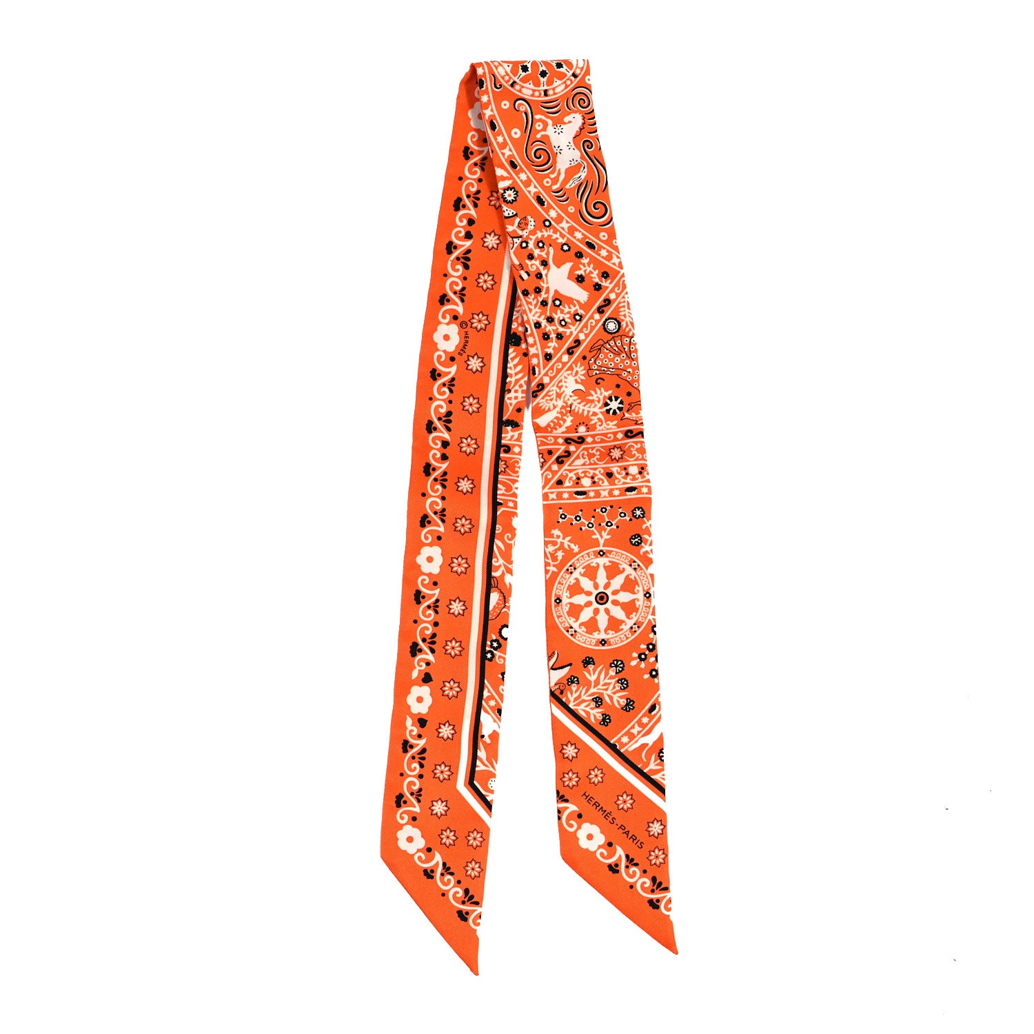Hermes Silk Peuple Du Vent Bandana Twilly Orange Black White 2 of 4