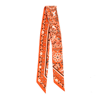 Hermes Silk Peuple Du Vent Bandana Twilly Orange Black White 2 of 4