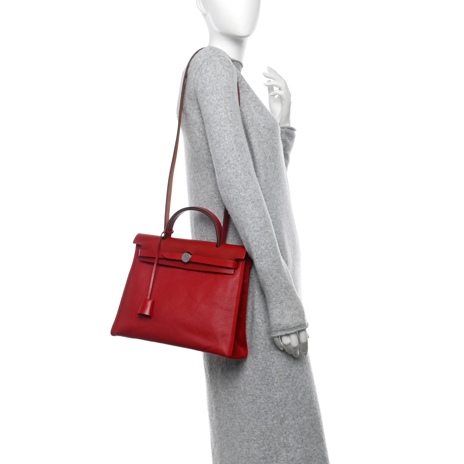 Hermes Toile H Berline Vache Hunter Herbag Zip PM 31 Rouge Piment Ecru Ecru 2 of 12