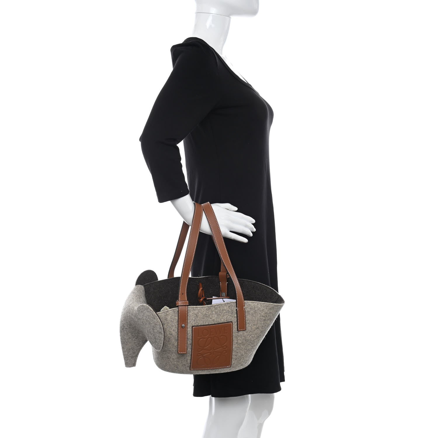 Loewe Felt Calfskin Elephant Basket Tote Beige Brown 2 of 11