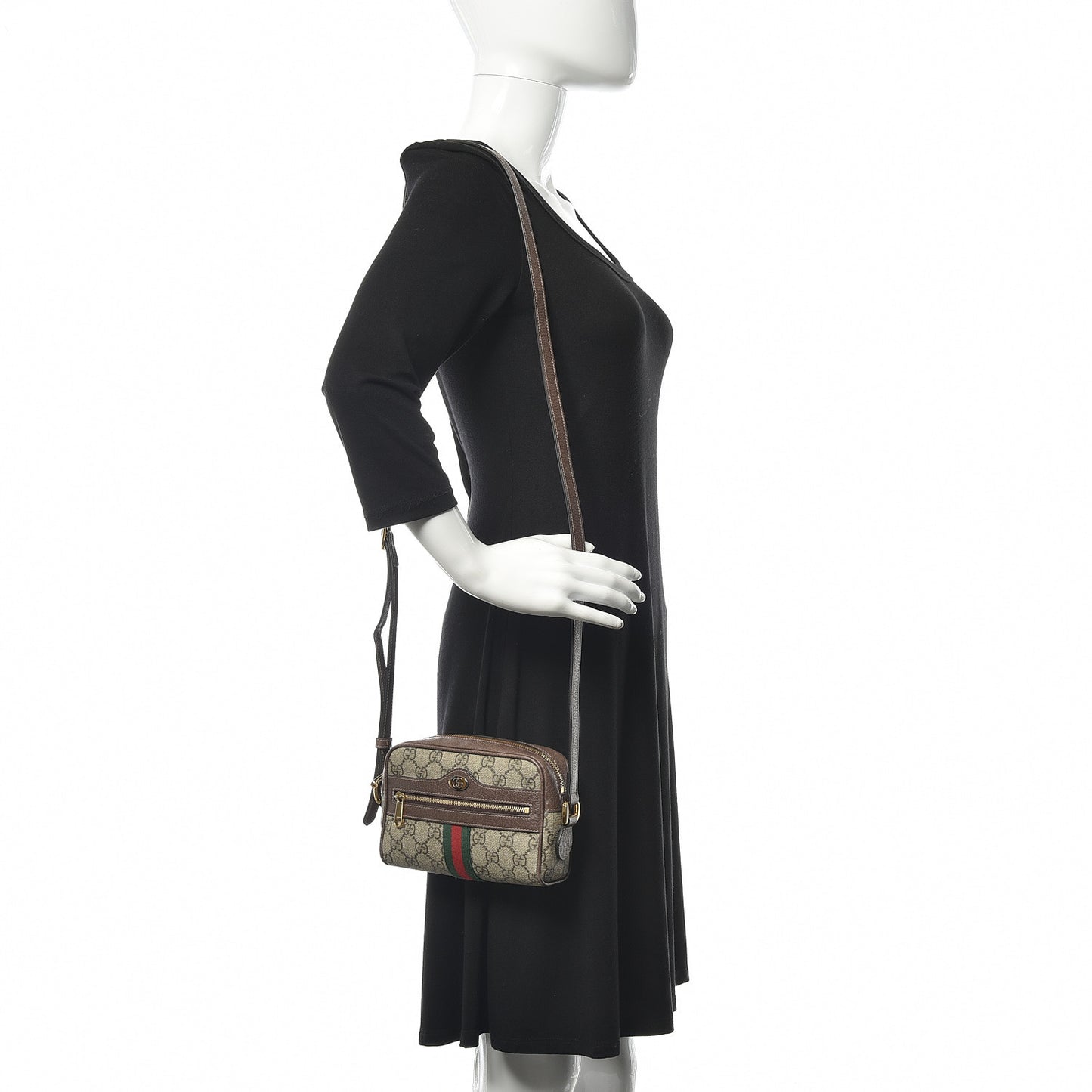 GG Supreme Monogram Web Mini Ophidia Shoulder Bag Brown