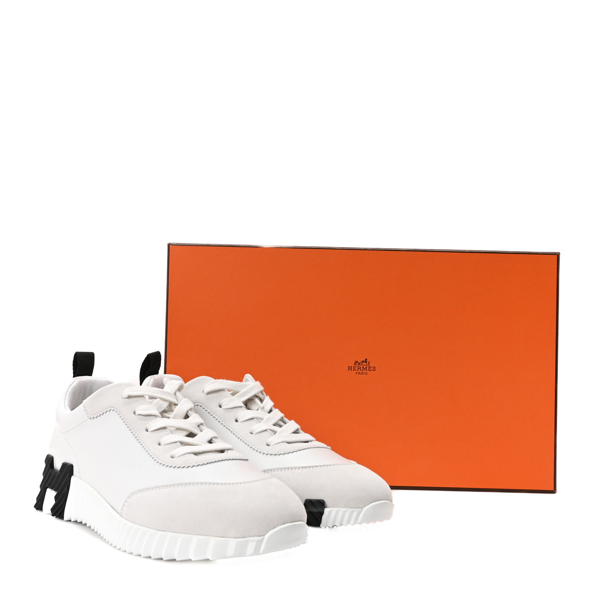 Hermes Sport Goatskin Suede Goatskin Bouncing Sneakers 38.5 White Black 10 of 10
