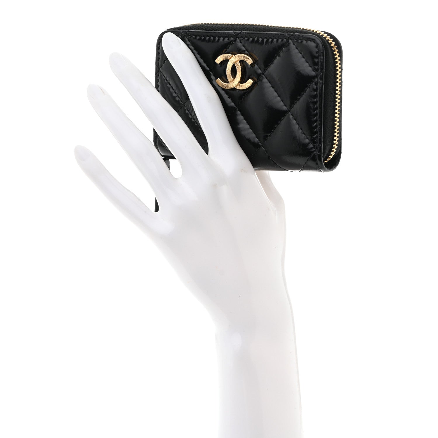 Chanel Shiny Lambskin Quilted Textured CC Zip Coin Purse Black 2 of 8