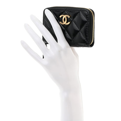 Chanel Shiny Lambskin Quilted Textured CC Zip Coin Purse Black 2 of 8
