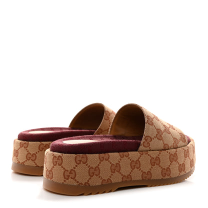 Gucci Canvas GG Monogram Angelina Platform Slide Sandals 35.5 Beige Ruggine 4 of 9