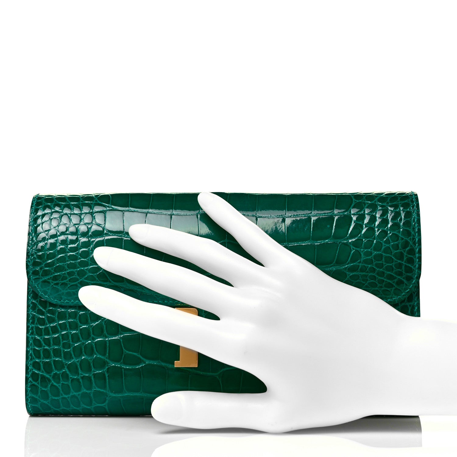 Hermes Shiny Alligator Constance Long Wallet Vert Emeraude 2 of 8