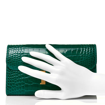 Hermes Shiny Alligator Constance Long Wallet Vert Emeraude 2 of 8