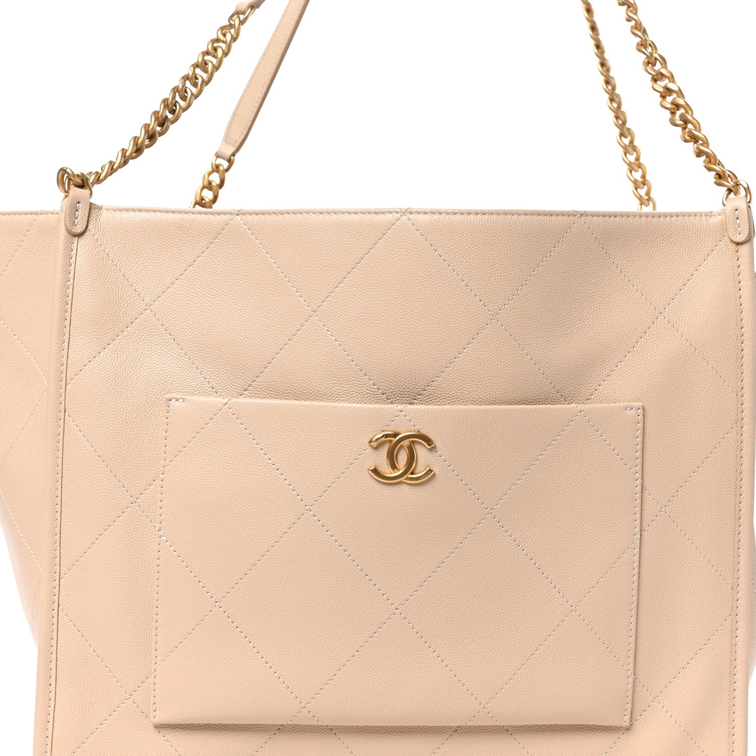 Chanel Caviar Stitched Pocket CC Large Tote Light Beige 8 of 11