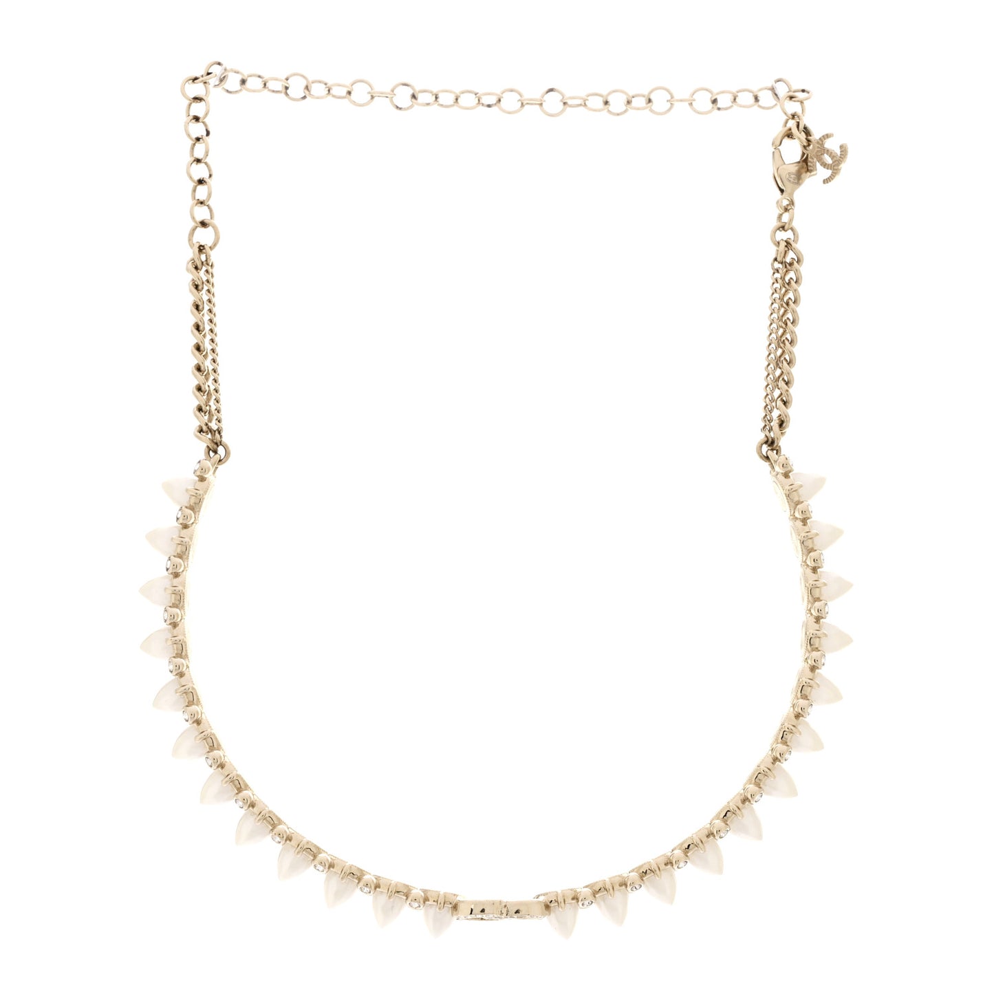 Strass Crystal Studded Pearl CC Choker Necklace Gold Pearly White