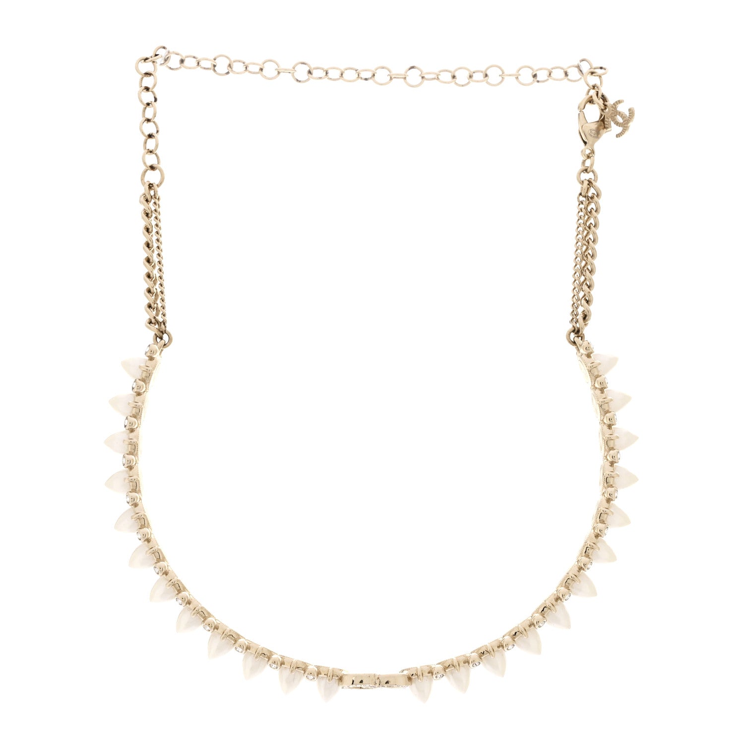 Chanel Strass Crystal Studded Pearl CC Choker Necklace Gold Pearly White 4 of 7