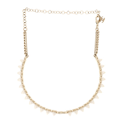 Chanel Strass Crystal Studded Pearl CC Choker Necklace Gold Pearly White 4 of 7