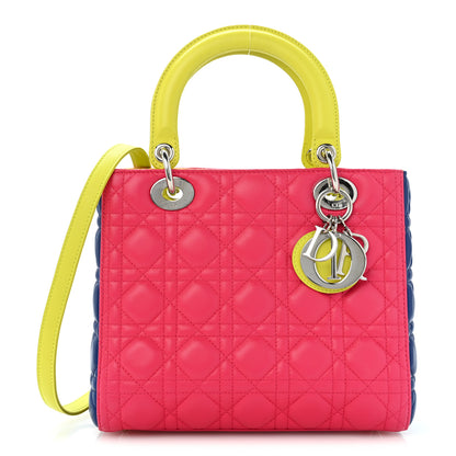 Christian Dior Lambskin Cannage Medium Tri-Color Lady Dior Pink Blue Yellow 1 of 12