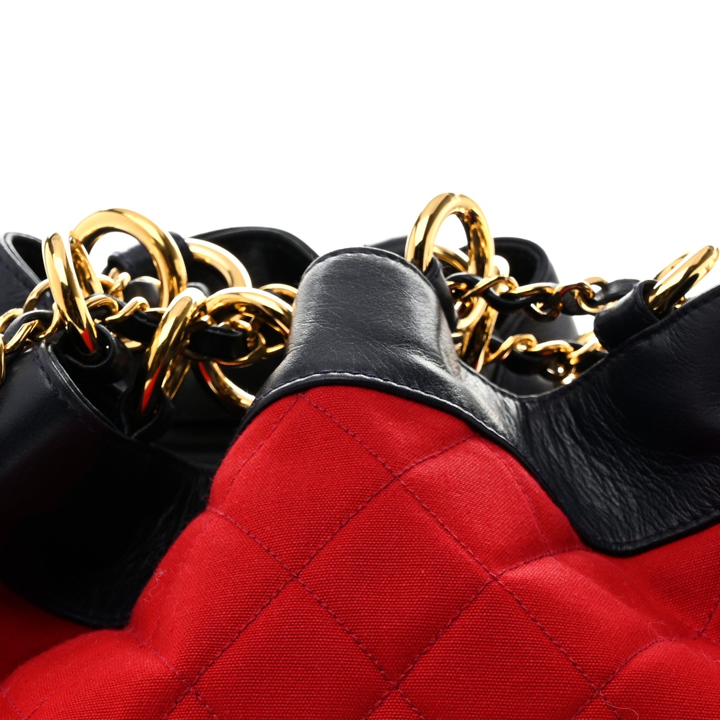 Canvas Lambskin Quilted CC Drawstring Shoulder Bag Red Navy