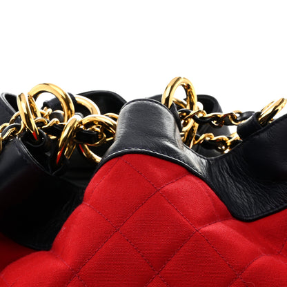 Chanel Canvas Lambskin Quilted CC Drawstring Shoulder Bag Red Navy 9 of 13
