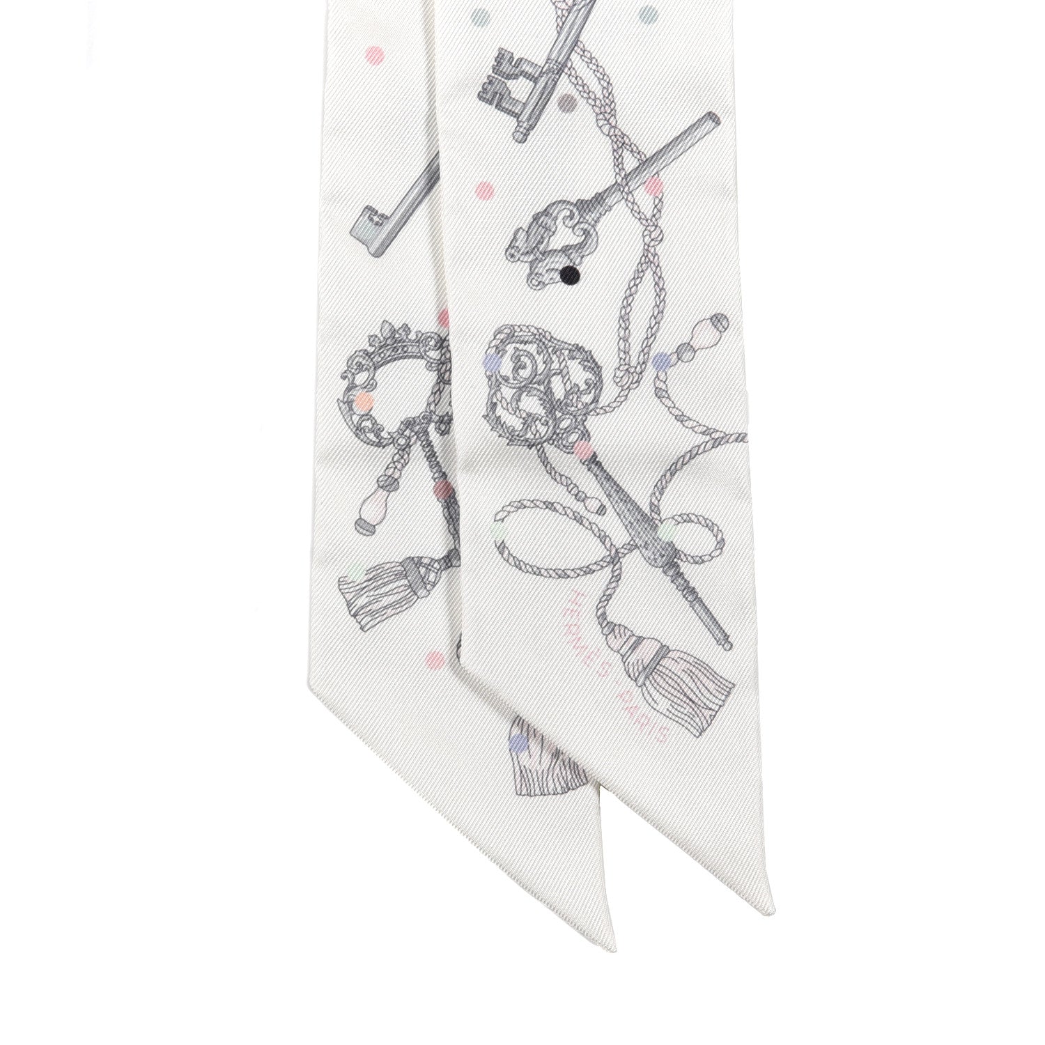 Hermes Silk Les Cles A Pois Twilly White Gris Acier 2 of 4
