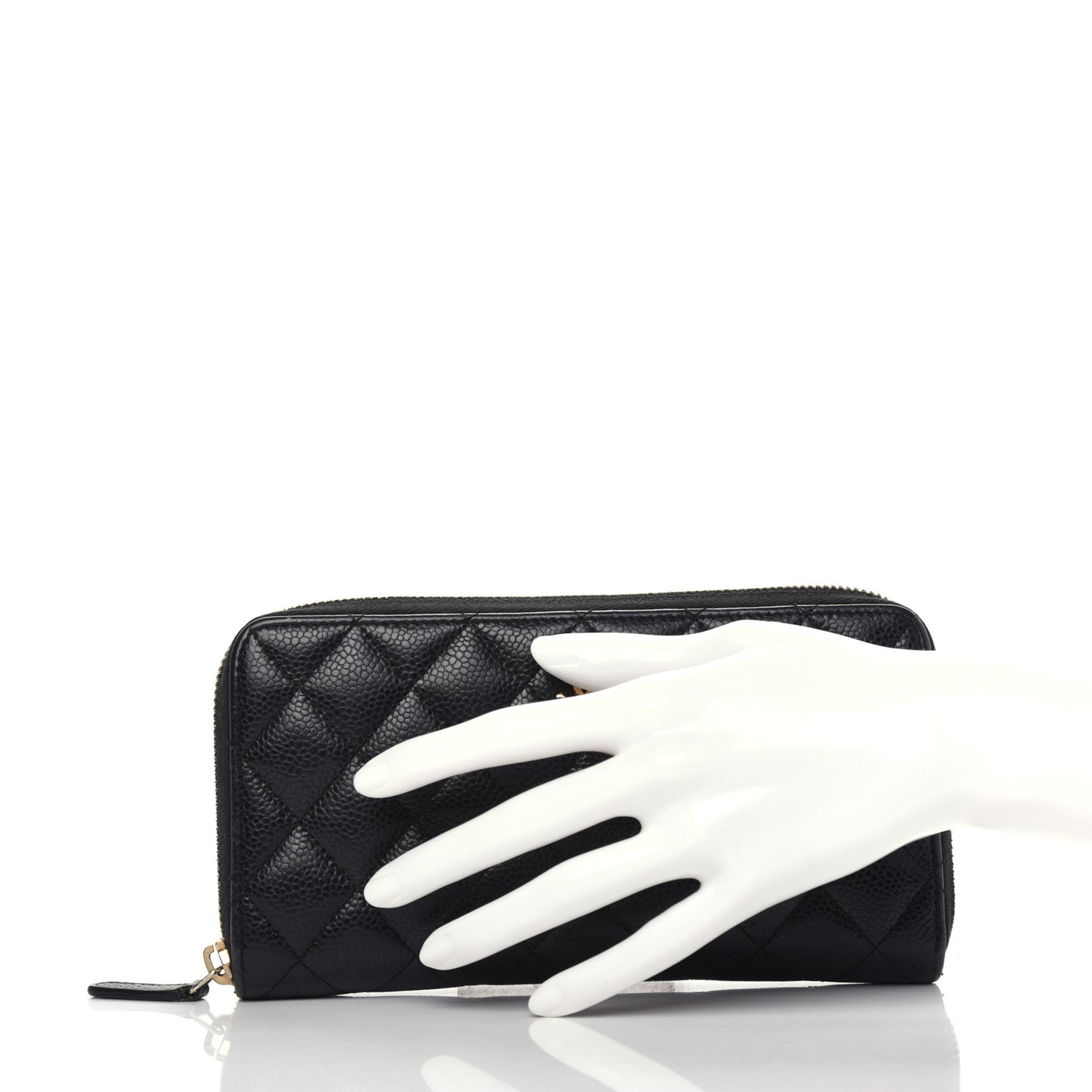 Caviar Quilted Large Gusset Zip Around Wallet Black
