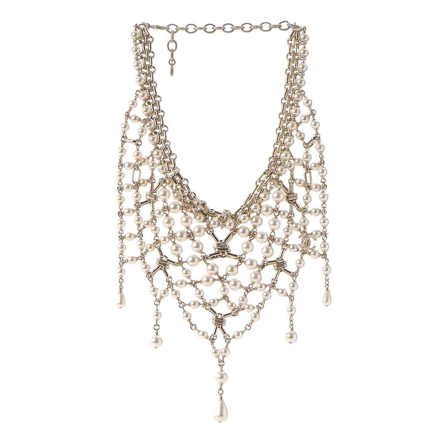 Pearl Chain Large Bib Necklace Gold