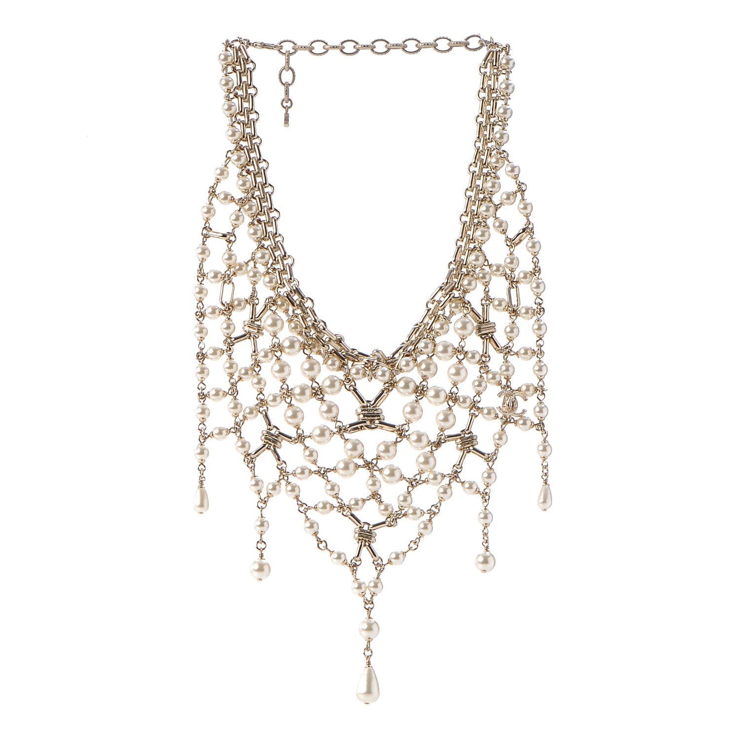 Chanel Pearl Chain Large Bib Necklace Gold 3 of 6