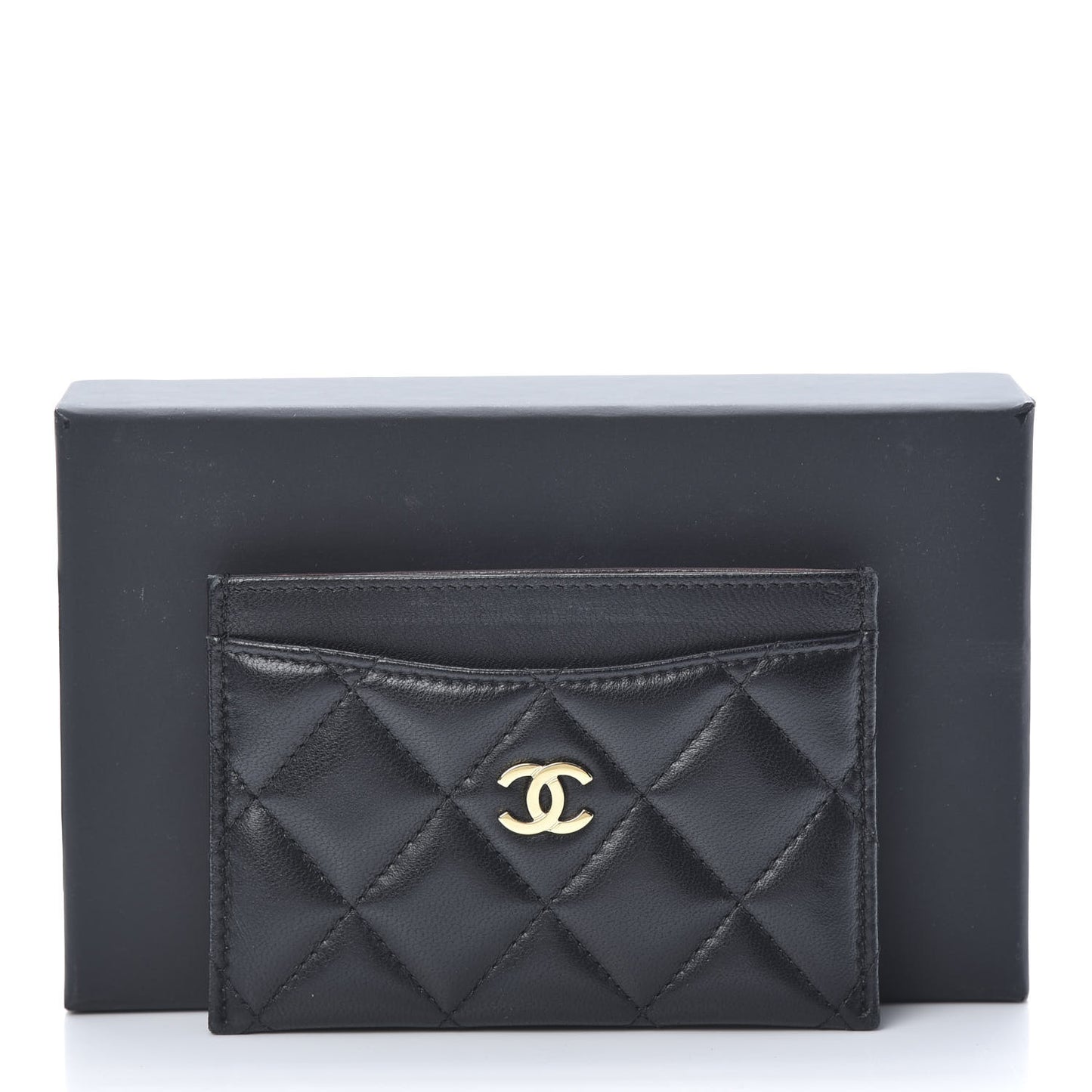 Lambskin Quilted Card Holder Black
