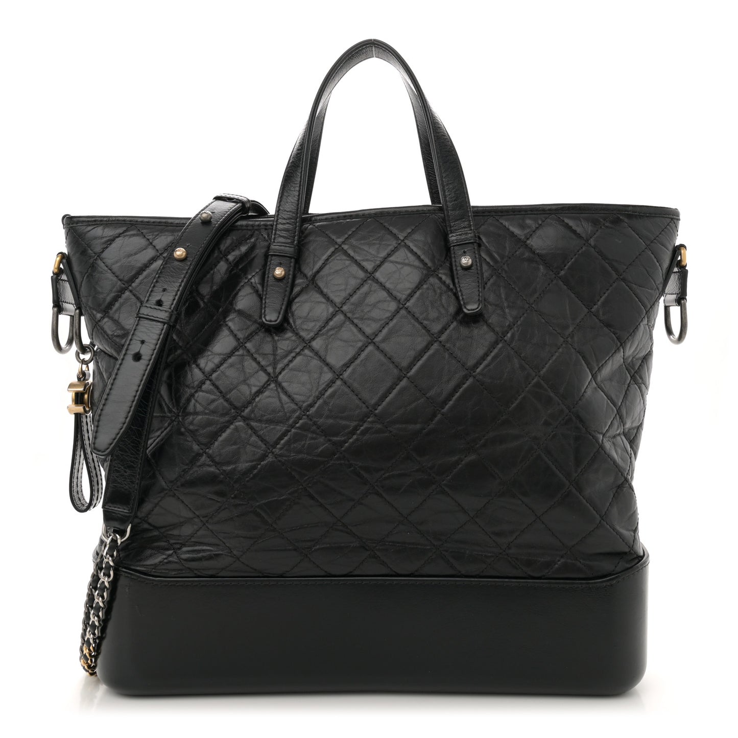 Aged Calfskin Quilted Large Gabrielle Shopping Tote Black