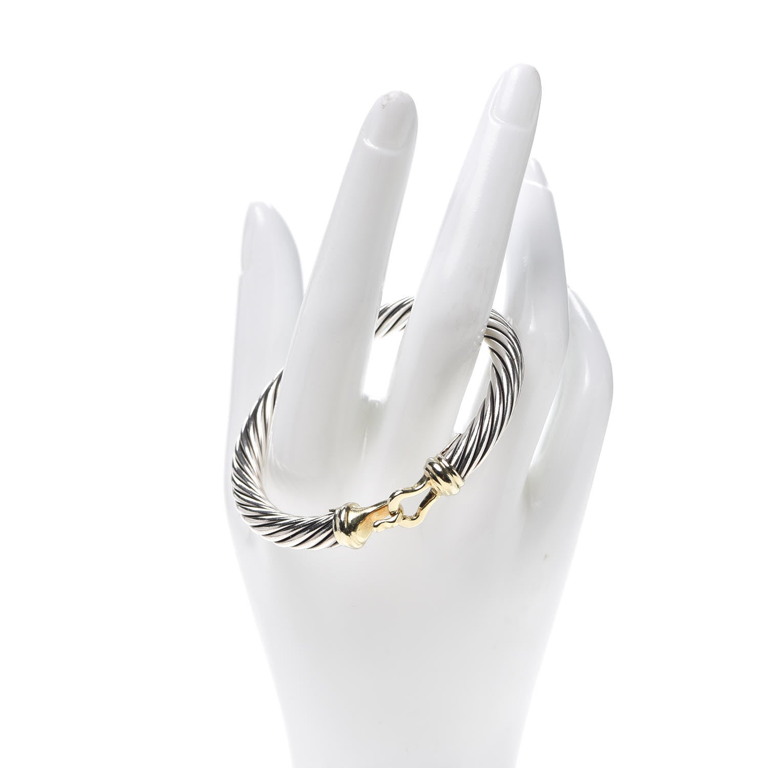David Yurman Sterling Silver 14K Yellow Gold 7mm Cable Classic Buckle Bracelet 2 of 5