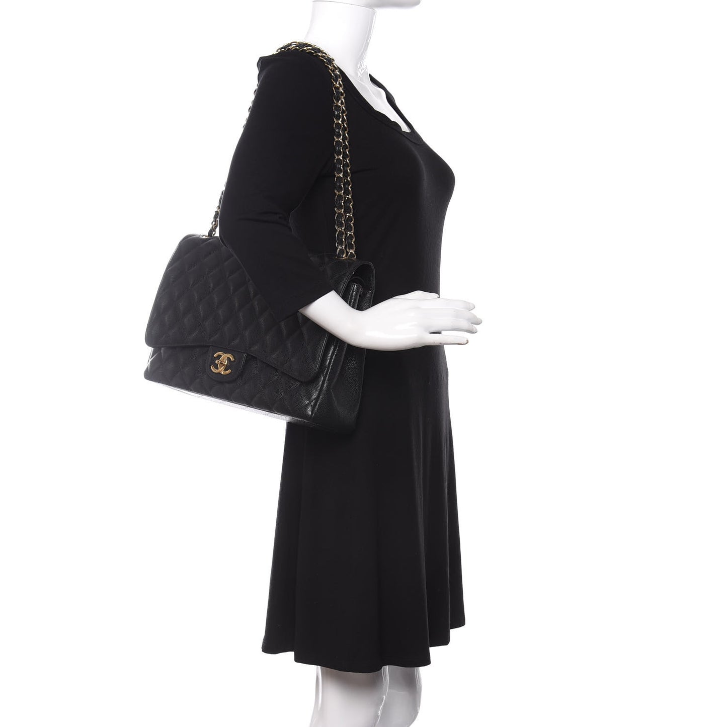 Caviar Quilted Maxi Double Flap Black