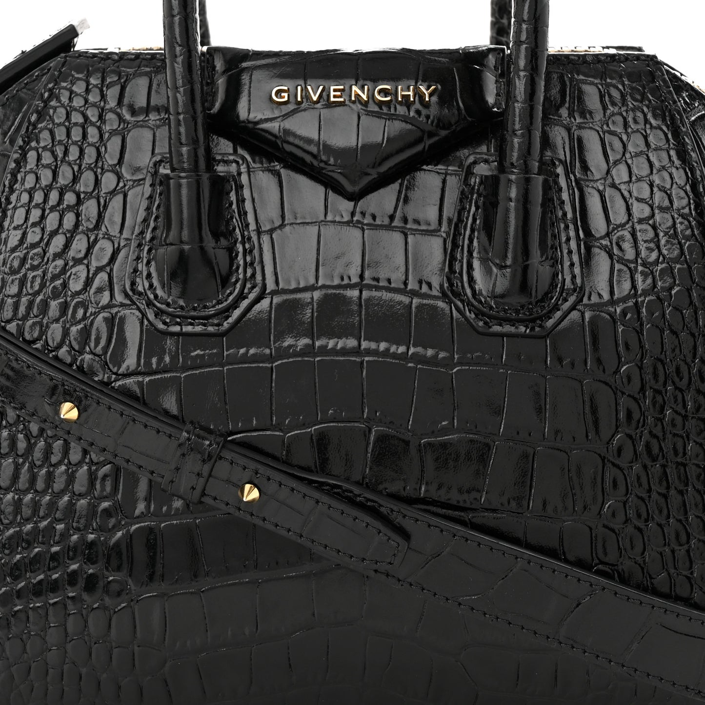 Calfskin Crocodile Embossed Mini Antigona Black