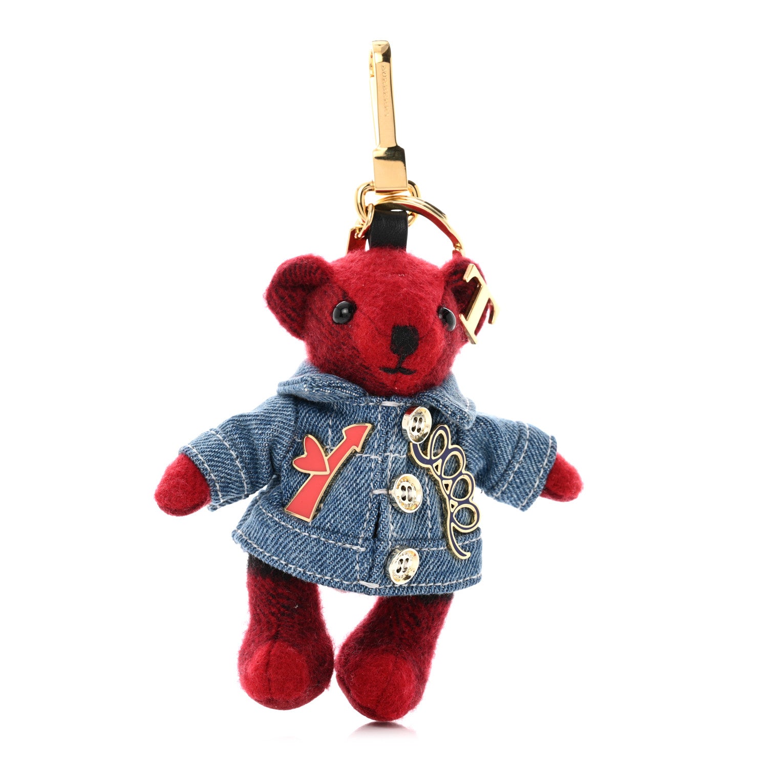 Burberry Cashmere Denim Jacket Thomas Bear Bag Charm Red 1 of 6