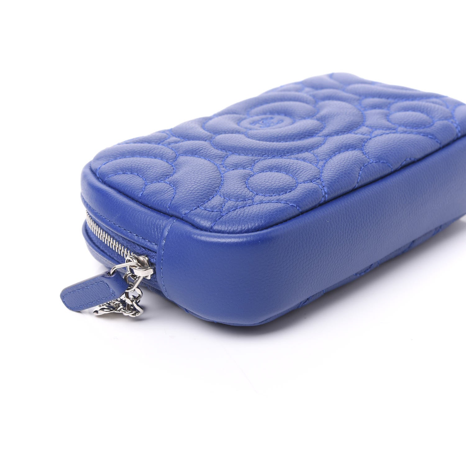 Chanel Caviar Camellia Embossed Small Cosmetic Case Blue 5 of 10