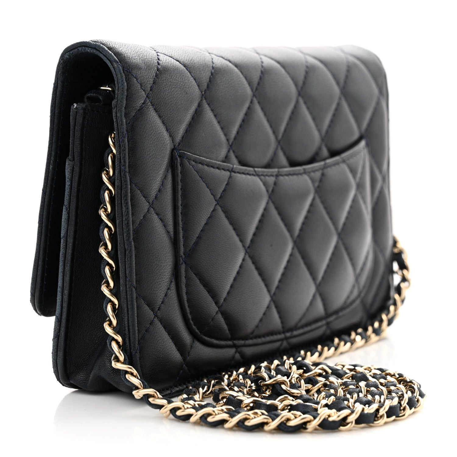 Chanel Lambskin Quilted Wallet On Chain WOC Navy Blue 3 of 18