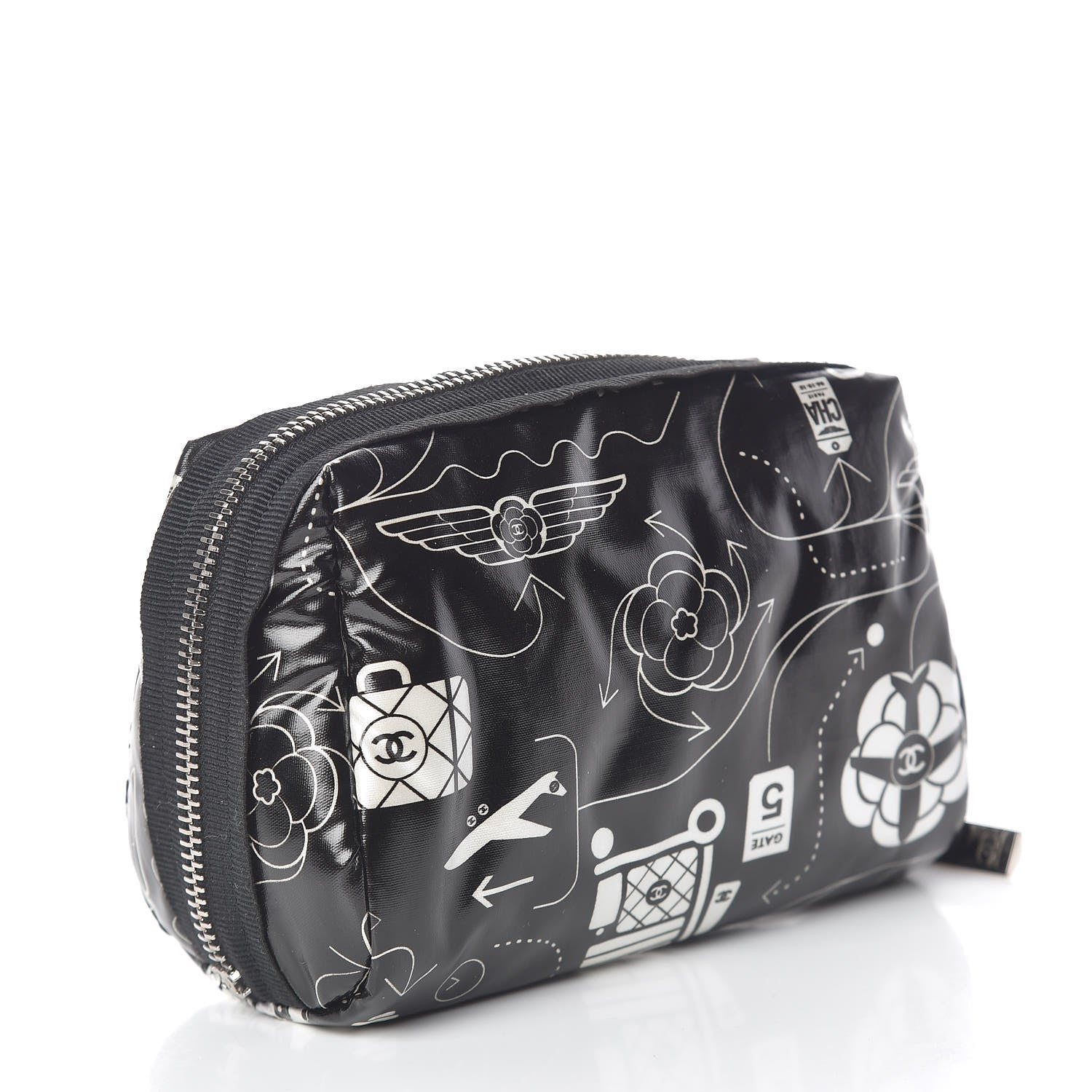 Chanel Coated Canvas Airline Cosmetic Pouch Black White 3 of 9