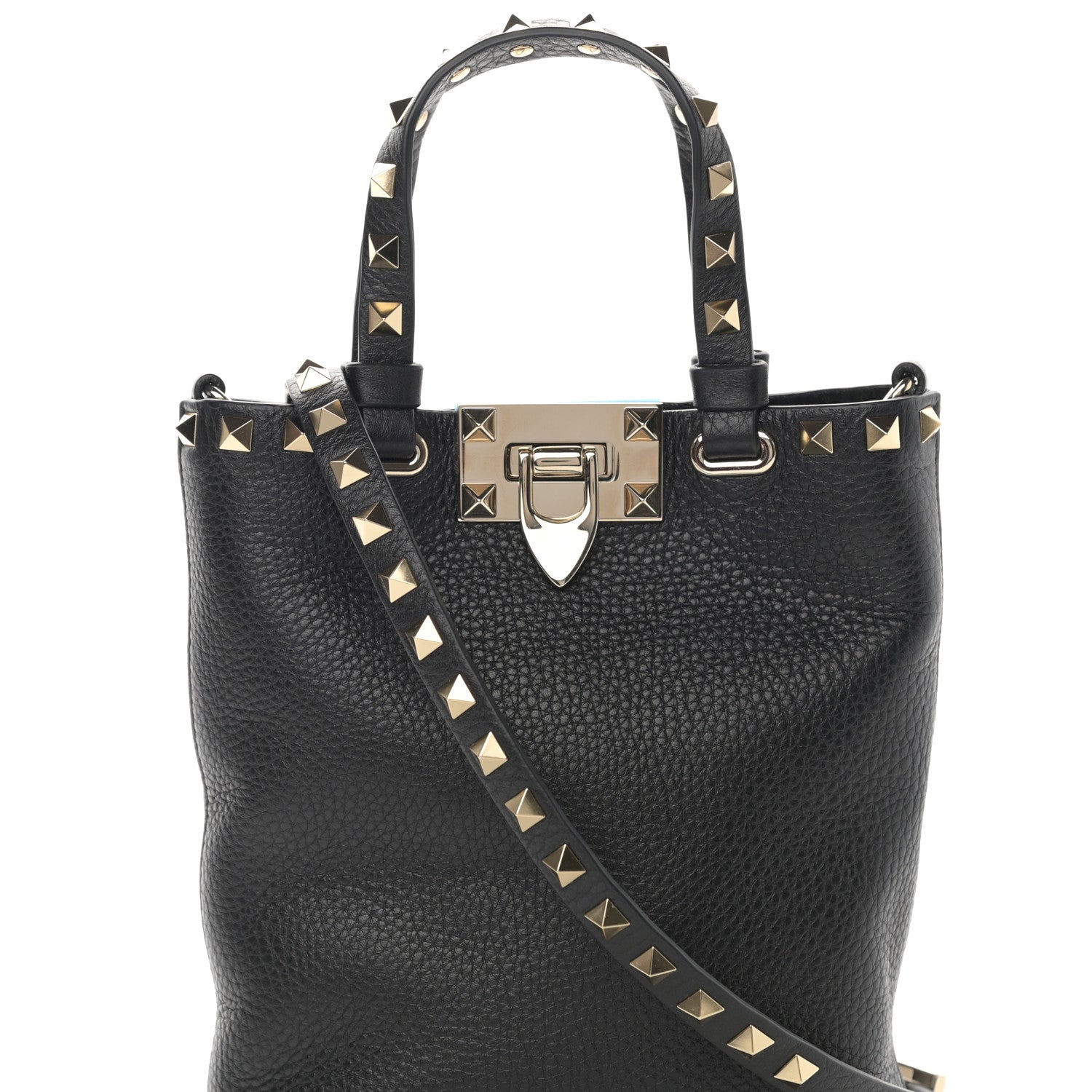 Valentino Garavani Pebbled Calfskin Rockstud Bucket Bag Black 7 of 9