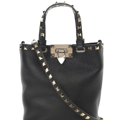Valentino Garavani Pebbled Calfskin Rockstud Bucket Bag Black 7 of 9