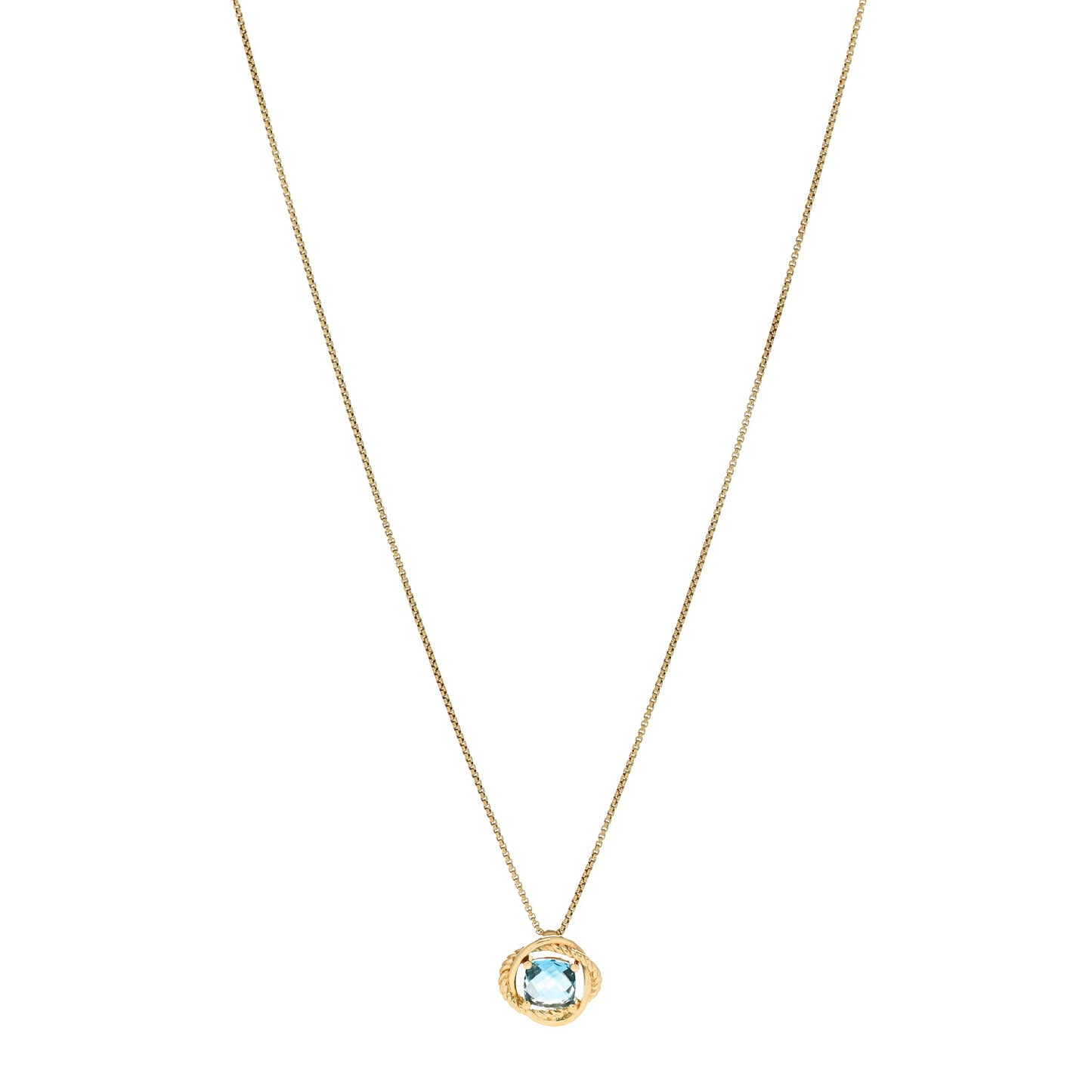 18K Yellow Gold Blue Topaz 7mm Infinity Pendant Necklace
