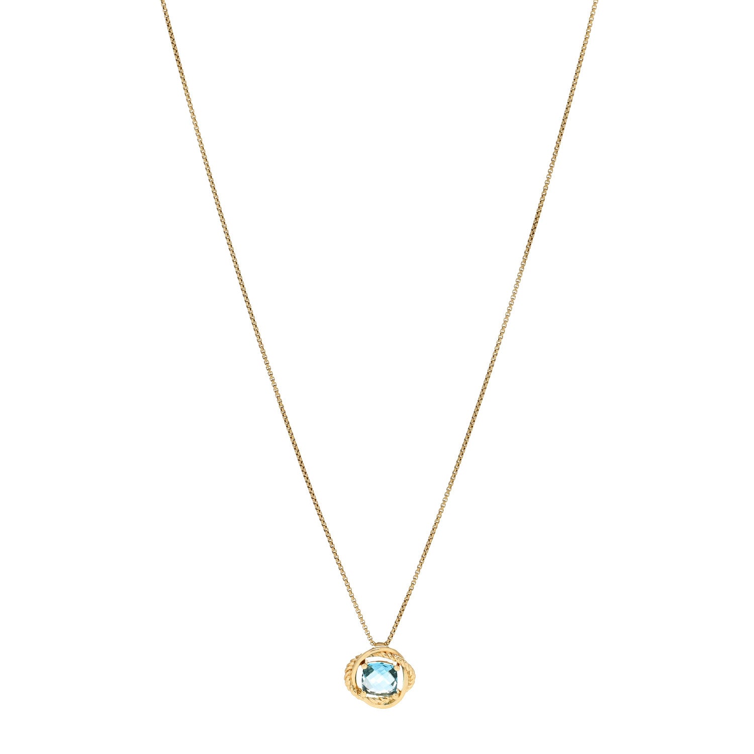 David Yurman 18K Yellow Gold Blue Topaz 7mm Infinity Pendant Necklace 1 of 7