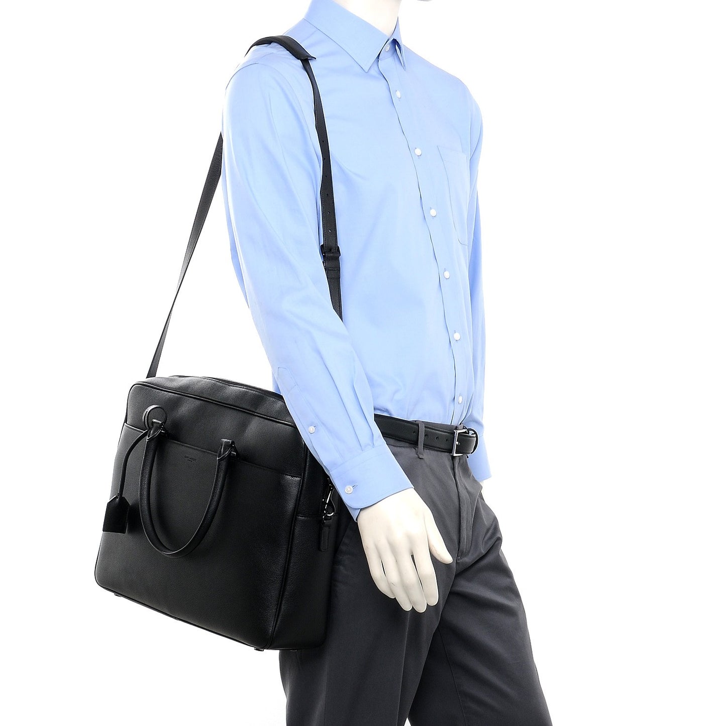 Grained Calfskin Small Classic Duffle Briefcase Black